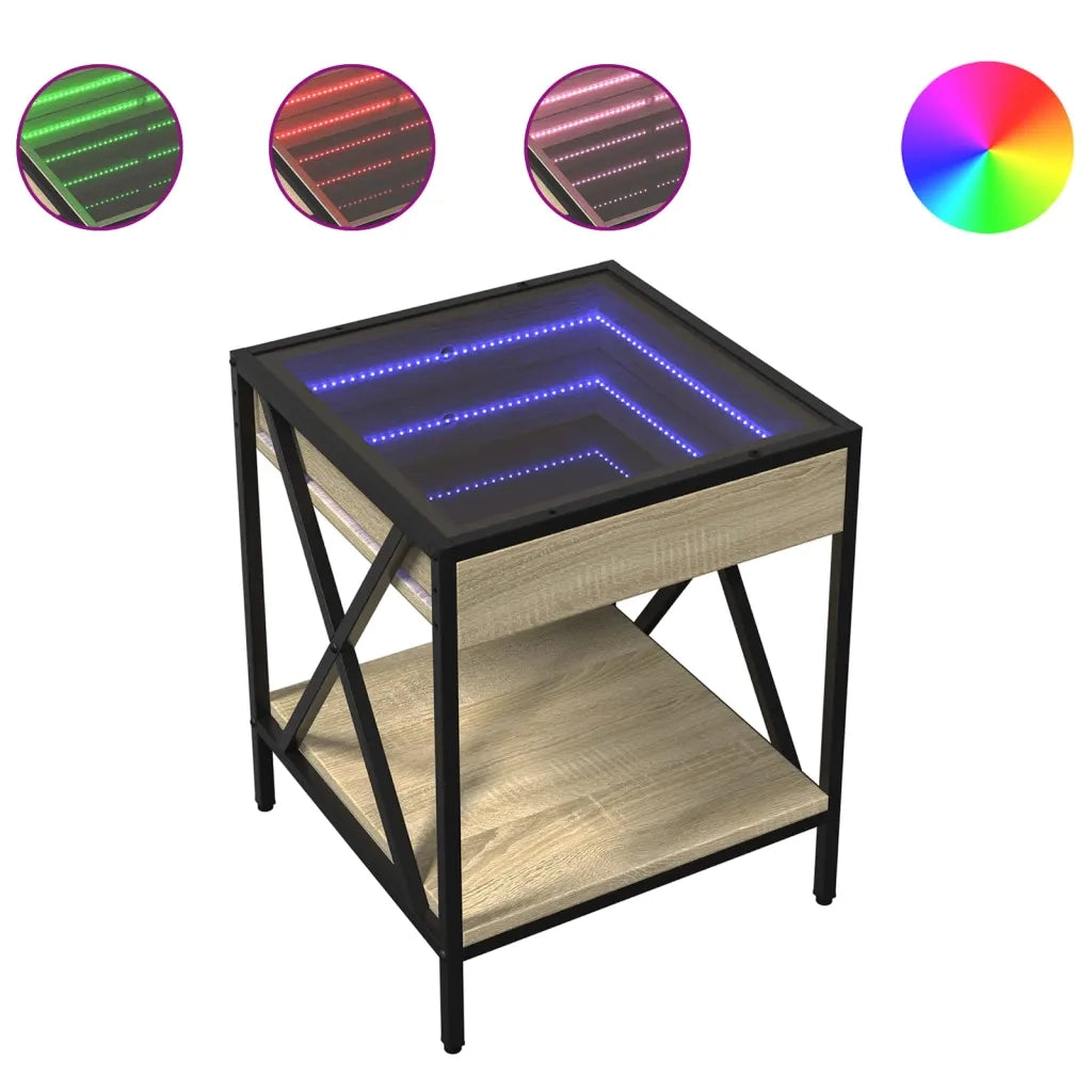 vidaXL Comodino con LED Infinity Rovere Fumo 40x40x49 cm