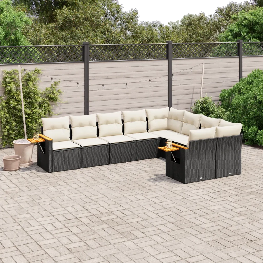 Set Divani da Giardino 9 pz con Cuscini Nero in Polyrattancod mxl 92345