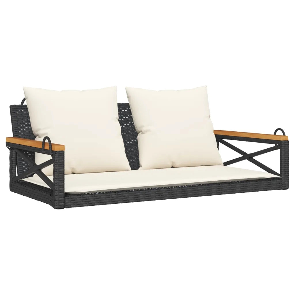 Panca da Giardino | Panchina a Dondolo con Cuscini Nera 109x62x40 cm in Polyrattan