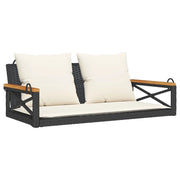Panca da Giardino | Panchina a Dondolo con Cuscini Nera 109x62x40 cm in Polyrattan