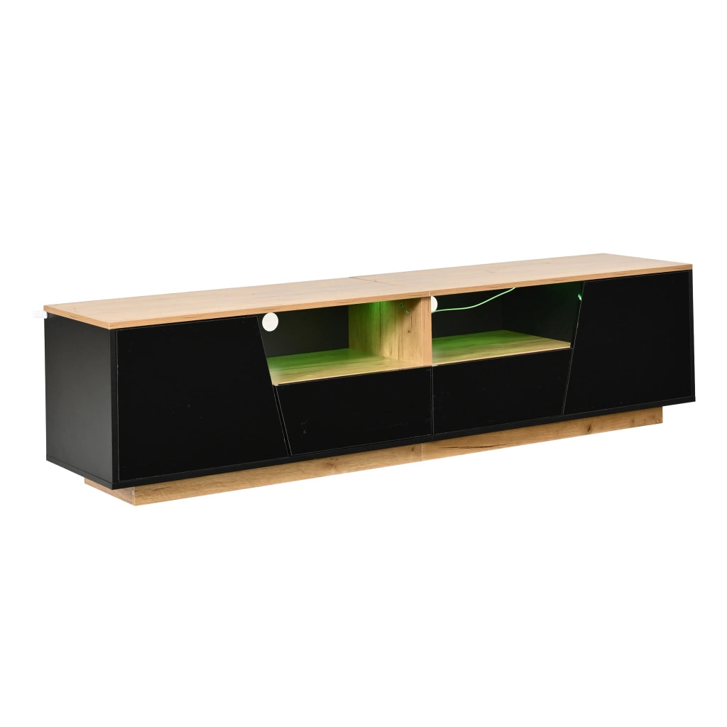 Mobile TV con 2 ante; 2 cassetti e LED - per soggiorno - 180x40x46 cm - in truciolare - nero e legno