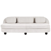Divano a 3 posti gambe in tessuto bianco sporco in legno con seduta spessa stile retro