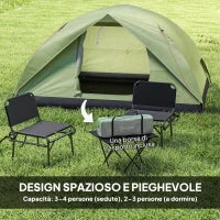 Tenda da Campeggio per 3 Persone Impermeabile con Tasche, Gancio per Lanterna e Borsa di Trasporto, Verde