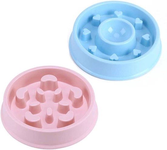 Alimentatore Lento per Animali da Compagnia con Antiscivolo per Ridurre l'Eccesso di Cibo, Evitare lo Sballo, l'Obesità e la Diarrea per Cibo Secco e Liquido (Azzurro + Rosa) - 2Pack