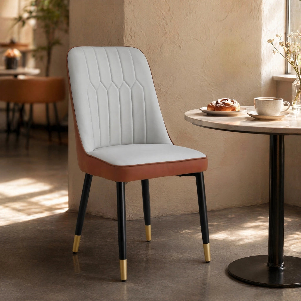 SEDIA da pranzo Set da 2 pezzi 43 cm PU bicolore grigio chiaro e marrone gambe nere