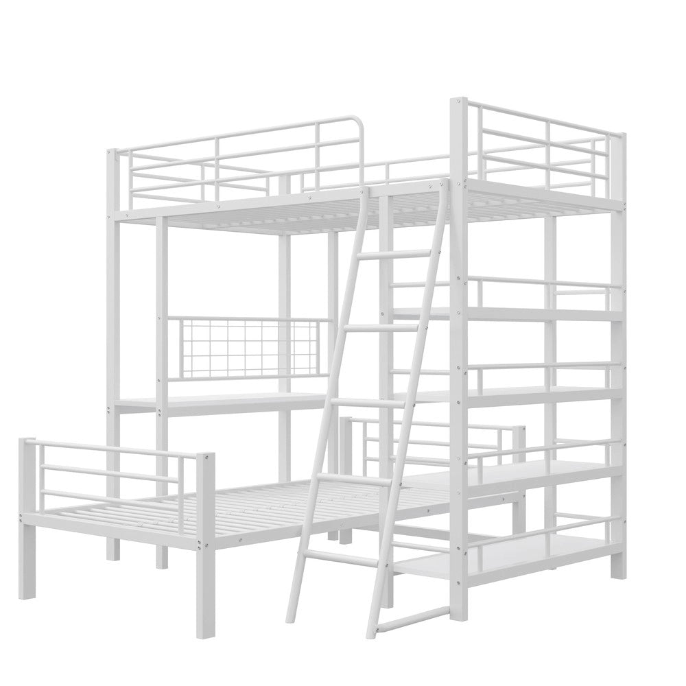Letto a Castello in Metallo con Ripiani ¨C MINIMAL ¨C Bianco 90x200