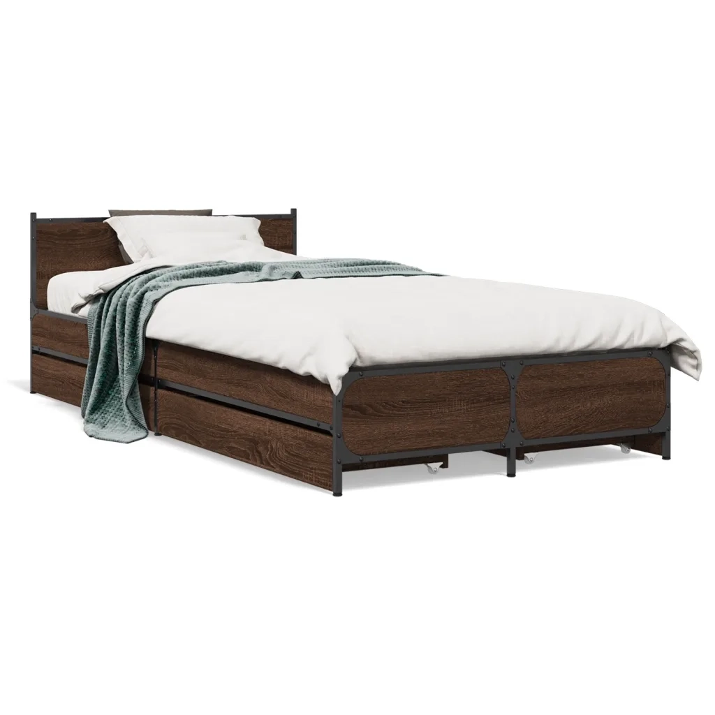 Letto singolo | Letto per adulti | Giroletto Cassetti Rovere Marrone 75x190 cm Legno Multistrato