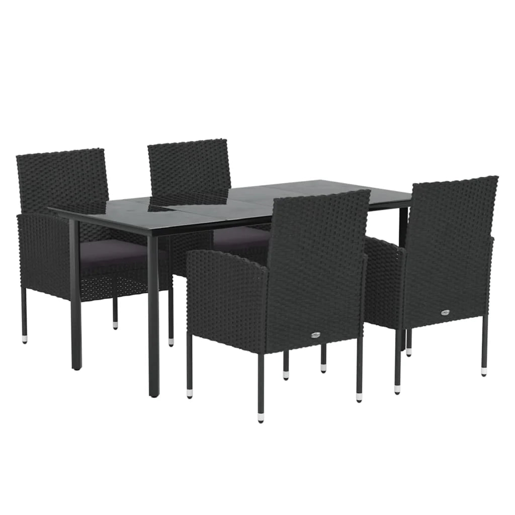 Set da pranzo da giardino in vimini di resina nera da 5 pezzi e cuscini 02_0014865