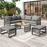 Set da giardino per 6-7 persone - Zephmum - Tessuto a mano in corda, cuscini morbidi, piedi regolabili, grigio