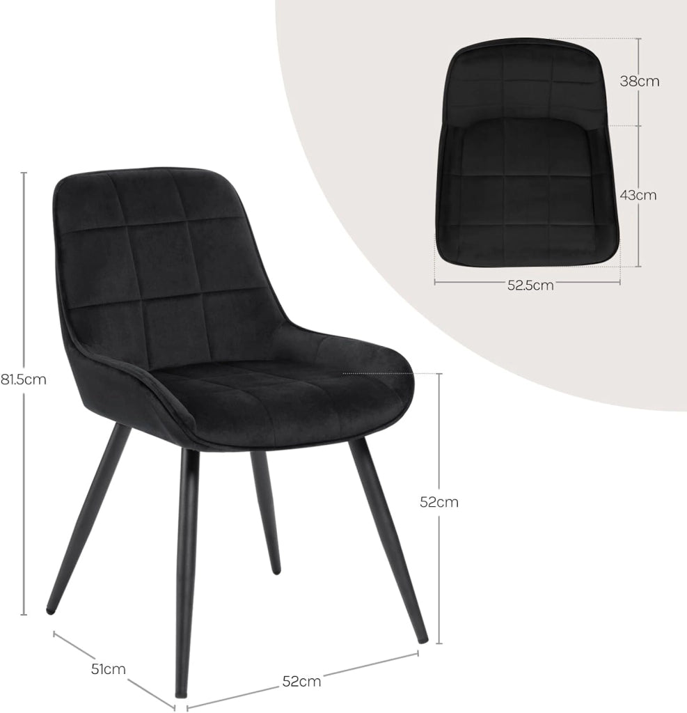 Set di 2 Sedie da Pranzo con Schienale Curvo, Sedie Ergonomiche in Velluto e Metallo, Poltroncina imbottita per Salotto, Ufficio, Camera da Letto, Nero BH331sz-2