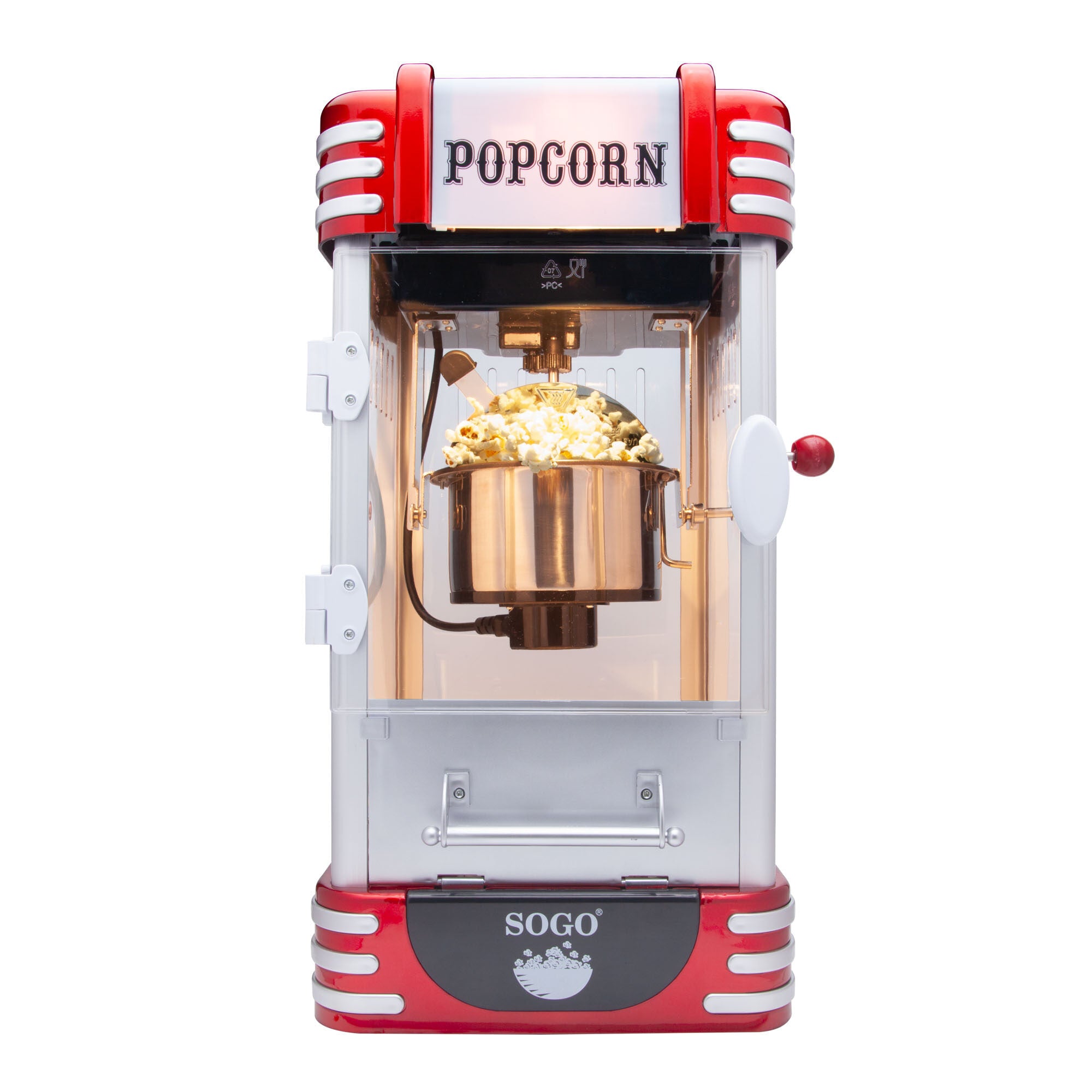 SOGO Macchina per Popcorn Retrò – 8 Tazze, Contenitore in Acciaio Inox, Con Luce Interna