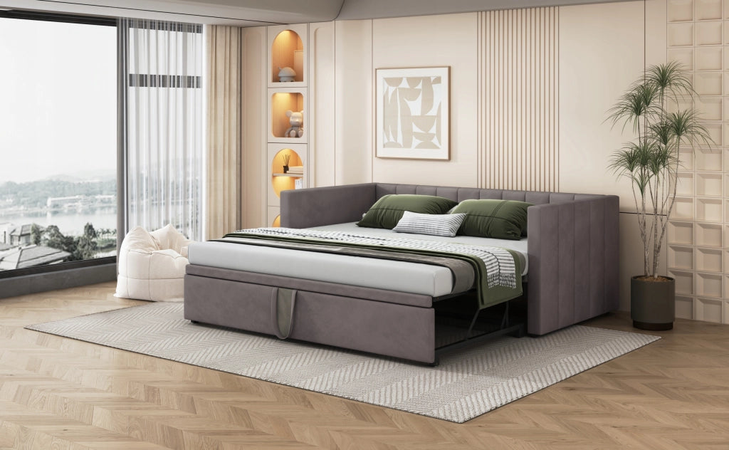 Divano letto 90x200 - Xylo - Grigio, velluto, senza materasso