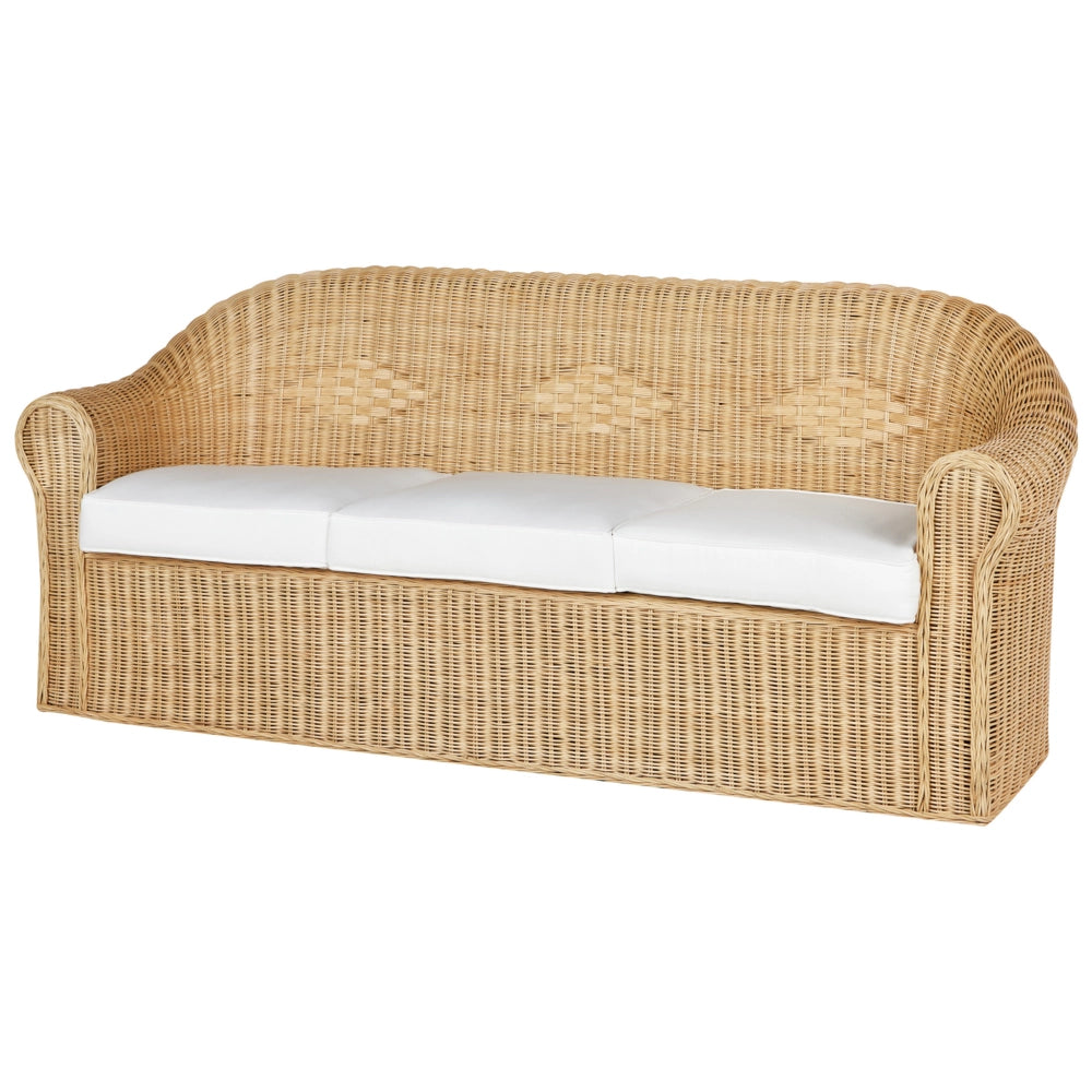Set di divani da giardino a 5 posti in rattan naturale con cuscini in tessuto di cotone a media resistenza per esterni