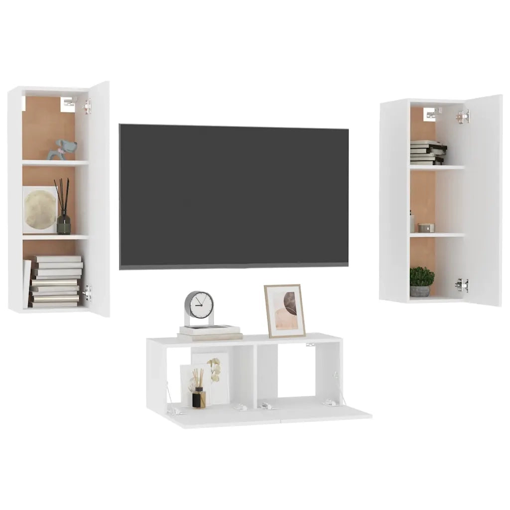 Set Mobili Porta TV 3 pz-Credenza per TV Bianco in Legno Multistrato 628217