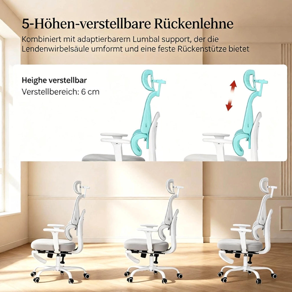 Sedia da ufficio ergonomica grigia con poggiapiedi e rete