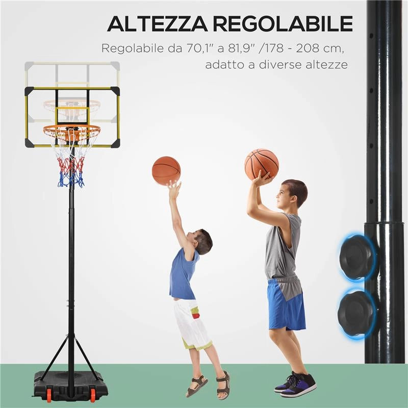 CANESTRO BASKET PER BAMBINI 6-14 ANNI ALTEZZA REGOLABILE 2.1-2.4 MT RUOTE E BASE RIEMPIBILE GIALLO