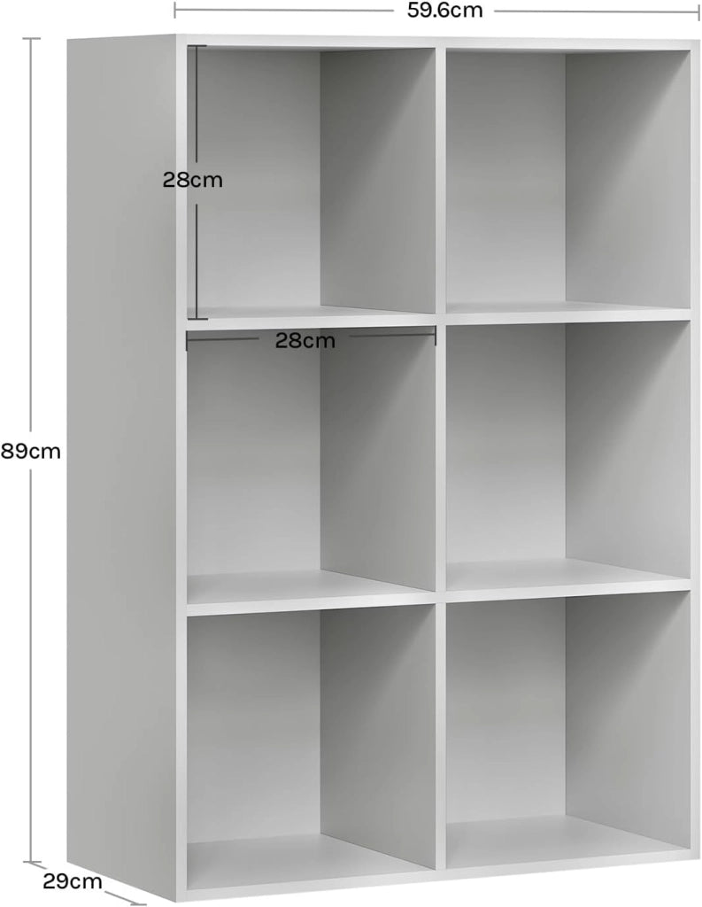 Libreria con 6 Cubi, Scaffale per Libri, Libreria Verticale per Camera da Letto, Soggiorno, Studio, Ufficio, Legno Ingegnerizzato, Grigio, 59.6x29x89cm