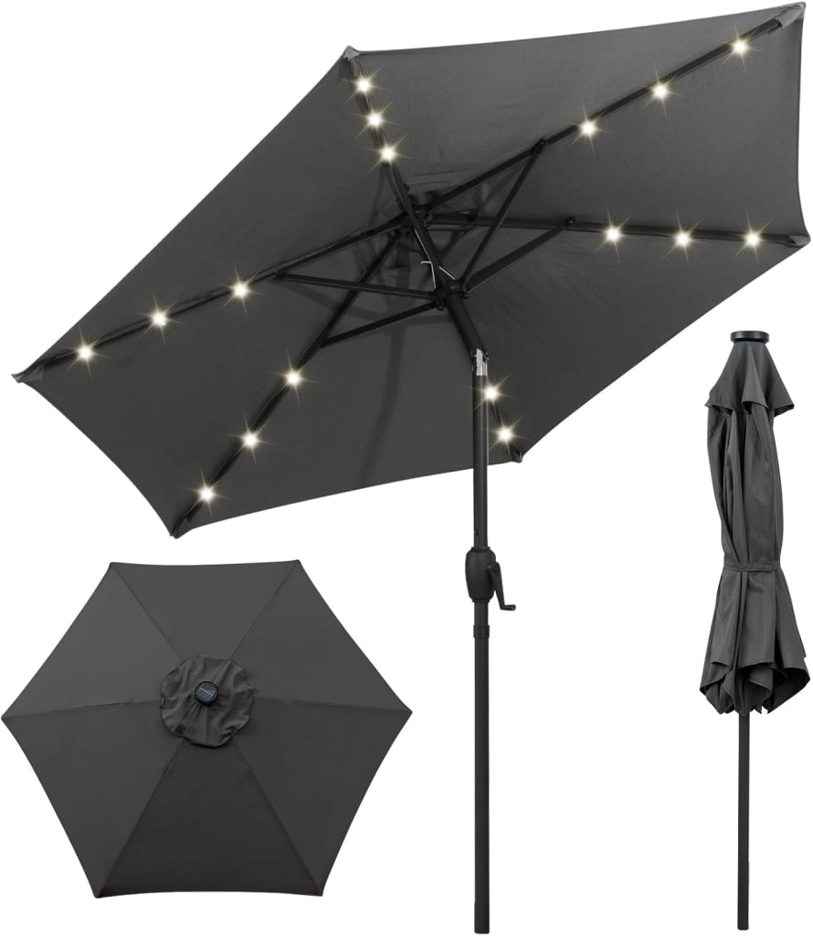 Ombrellone da Giardino 230 cm, Ombrello per Esterni con inclinazione Regolabile, 18 Luci LED, Manovella e Tettuccio Ventilato, Ombrello per Giardino, Cortile, Piscina (Beige)