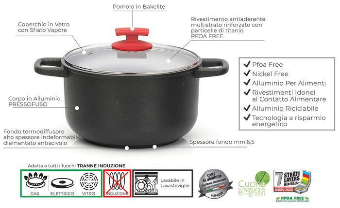 Batteria di Pentole 7 Pezzi in Alluminio Pressofuso Antiaderente Olympia Love