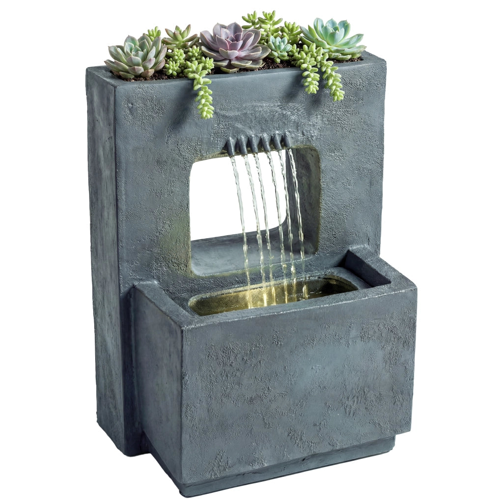 Fontana da giardino a 2 livelli con illuminazione LED e pompa ¨C Zephmum ¨C Effetto pietra 45x31.5x58.5 cm