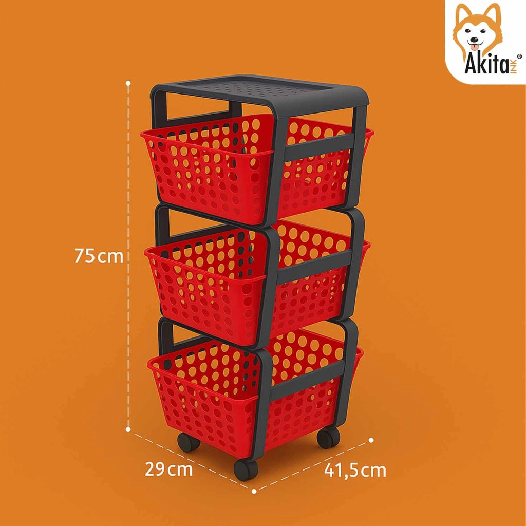 Akitaink Carrello Portatutto 3 Ripiani Rosso