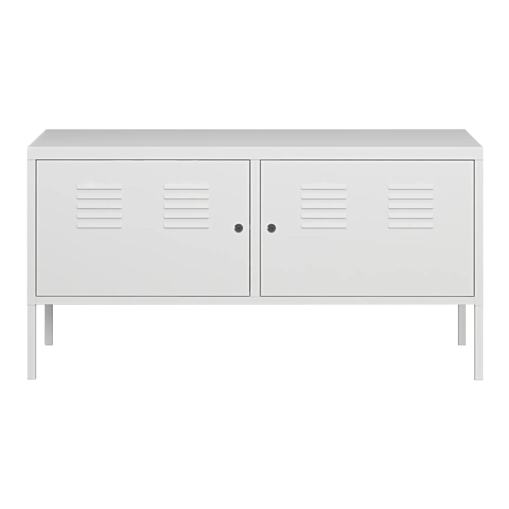 Credenza cassettiera mobile contenitore per soggiorno ingresso camera da letto con 2 ante 118 x 40 x 60 cm acciaio bianco opaco 03_0009038