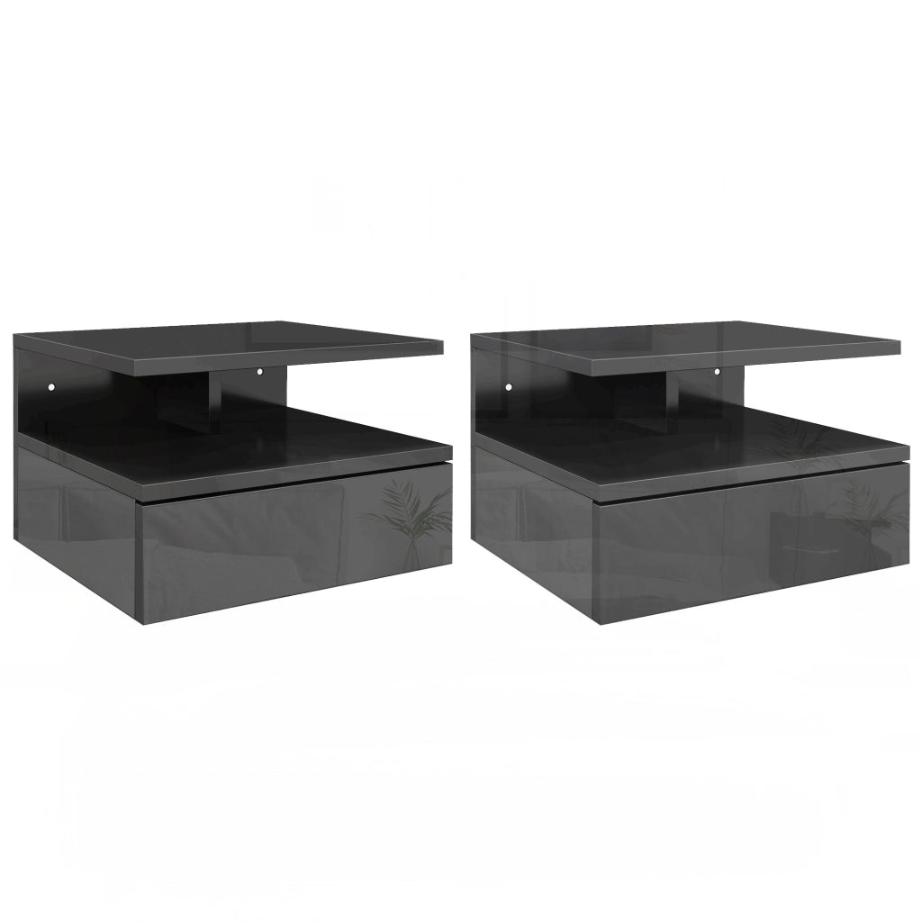 Comodino Moderno con Cassetto e Ripiano Aperto ¨C zephmum ¨C 35x32x22,5 cm Nero Lucido