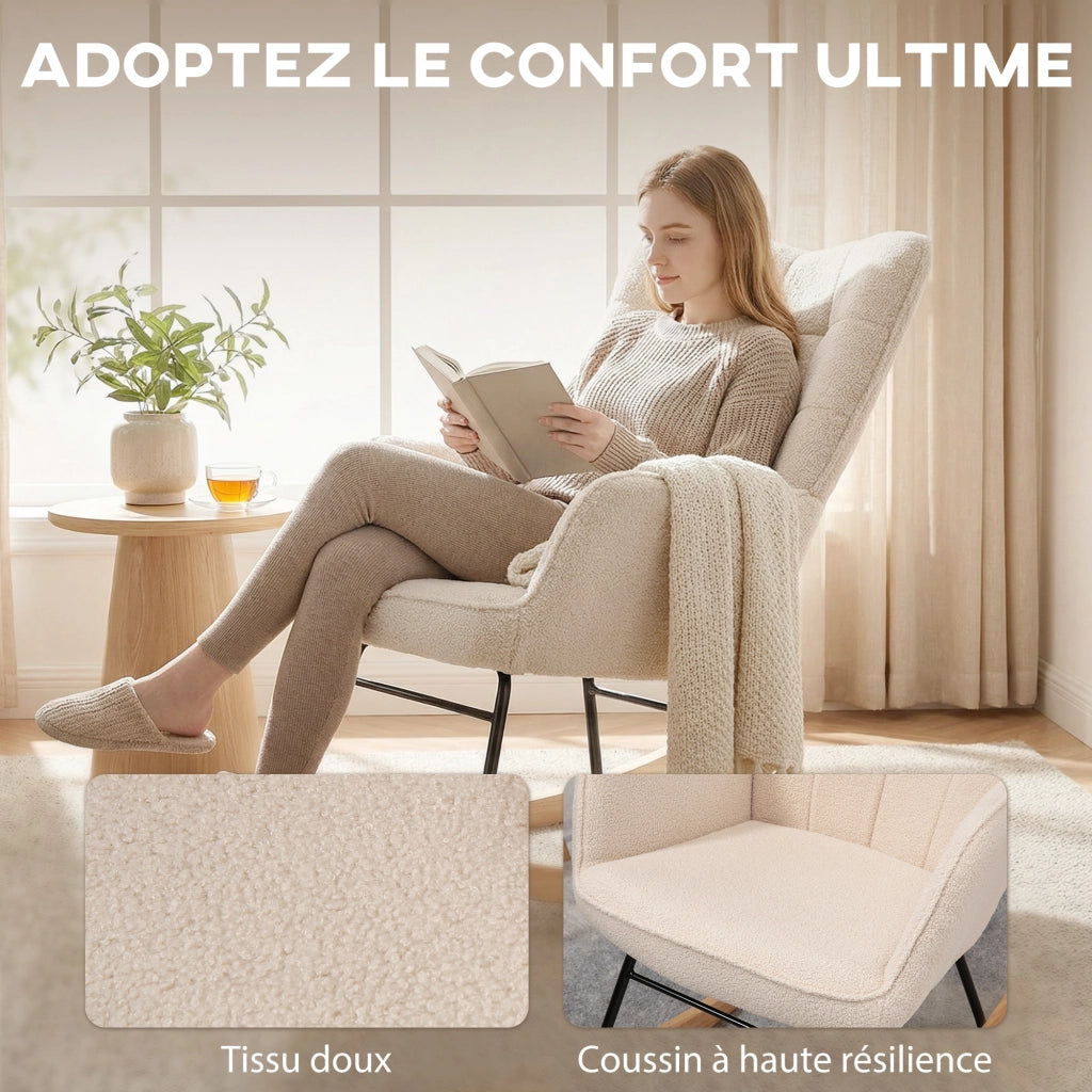 Poltrona a Dondolo ¨C zephmum ¨C Boucl¨¦ Beige 71x98x101 cm