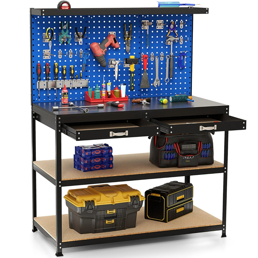 Banco da lavoro in metallo per casa e garage e officina-Stazione di lavoro 121 x 61 cm Marino