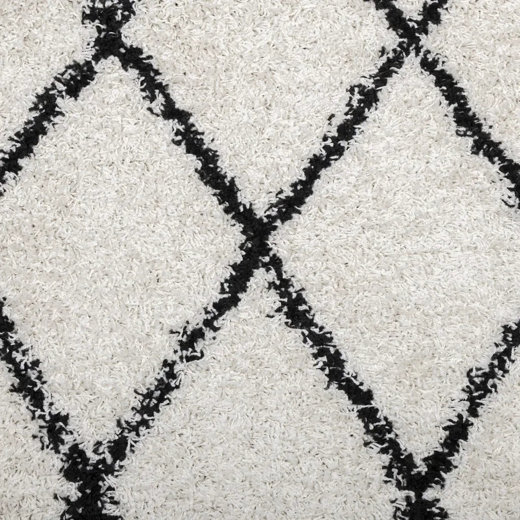 Tappeto Shaggy PAMPLONA a Pelo Lungo Crema e Nero Ø 120 cm 375377