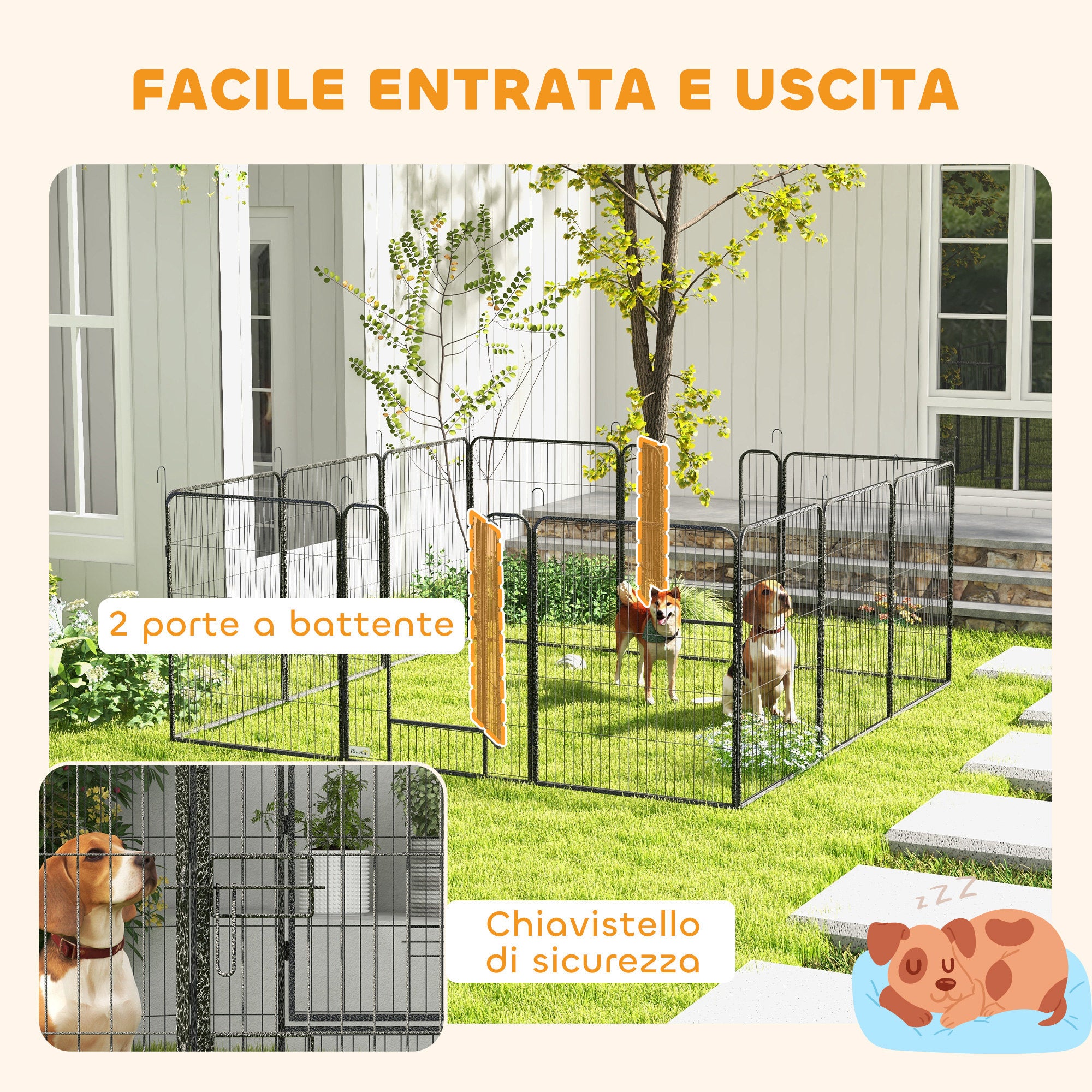 Recinto per Cani a 12 Pannelli Modulabili da 80x100 cm Pieghevole con Porta in Acciaio e 12 Picchetti Grigio