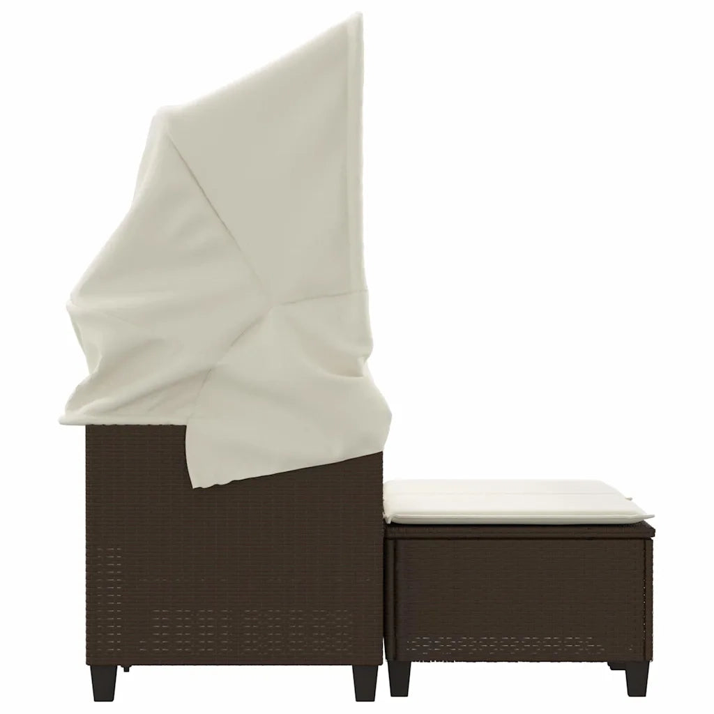 Divano Giardino 2 Posti Baldacchino Sgabelli Marrone Polyrattan