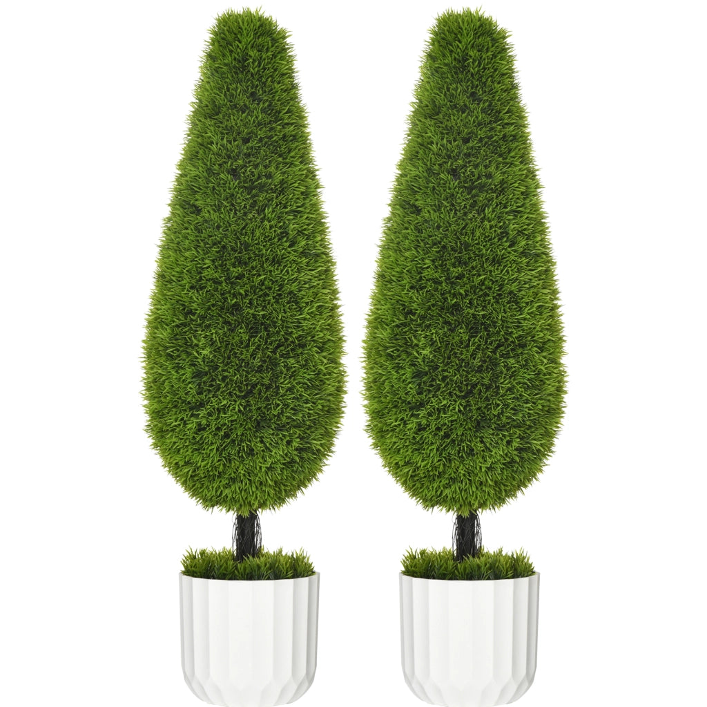 Set di 2 piante artificiali cipresso 90 cm; facili da pulire in plastica verde