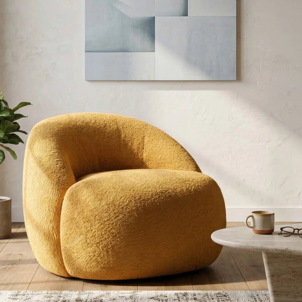 Poltroncina Nubra, Poltrona Rivestimento in Tessuto Bouclè, 80x56x83h cm Arancione Senape