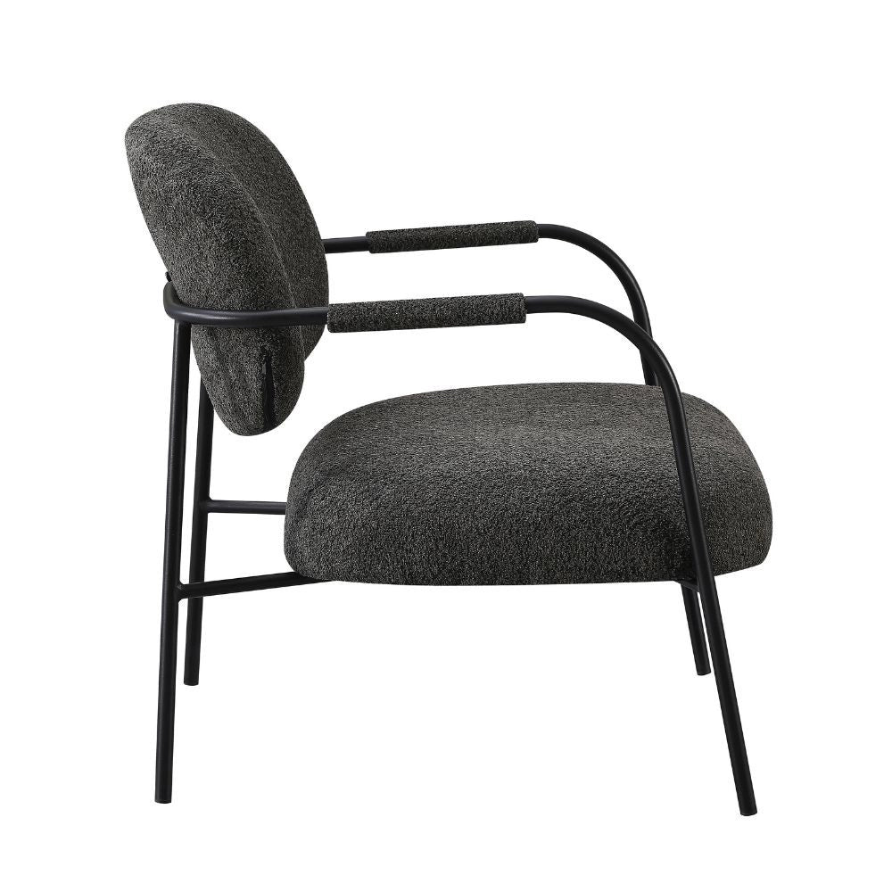 2x Poltrona Nat con struttura in metallo nero e seduta in tessuto teddy grigio scuro