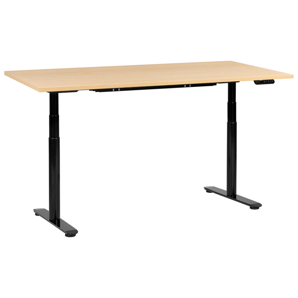 Scrivania regolabile in altezza elettricamente bianco 180 x 72 cm nero e marrone chiaro in acciaio verniciato a polvere
