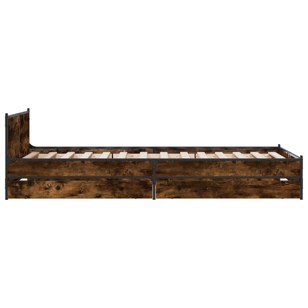 Letto singolo | Letto per adulti | Giroletto con Cassetti Rovere Fumo 75x190 cm Legno Multistrato