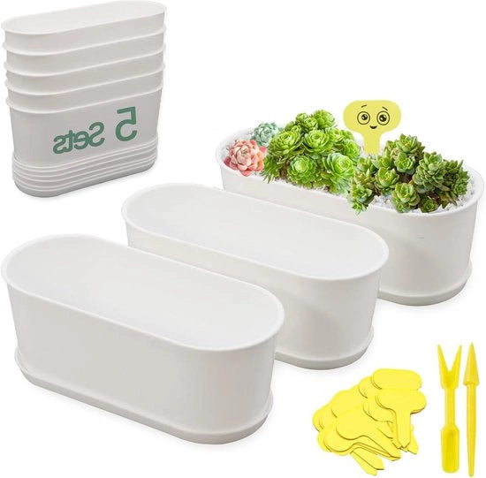 Piantagione a erba - Vaso di plastica bianco - 5 pezzi - 22 cm