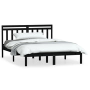 Letto matrimoniale | Letto per adulti | Giroletto Nero in Legno Massello di Pino 140x190 cm