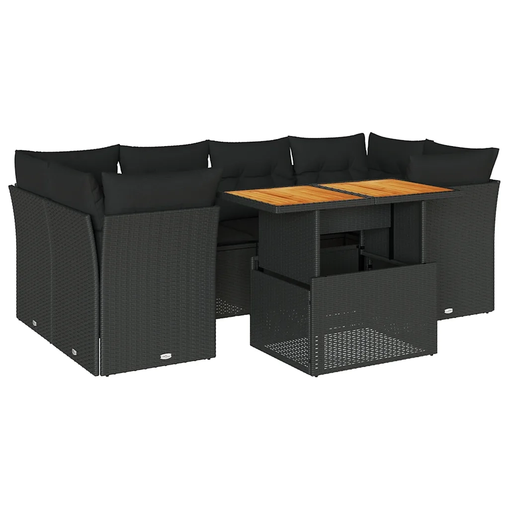 vidaXL Set Divani da Giardino con Cuscini 7pz Nero Polyrattan