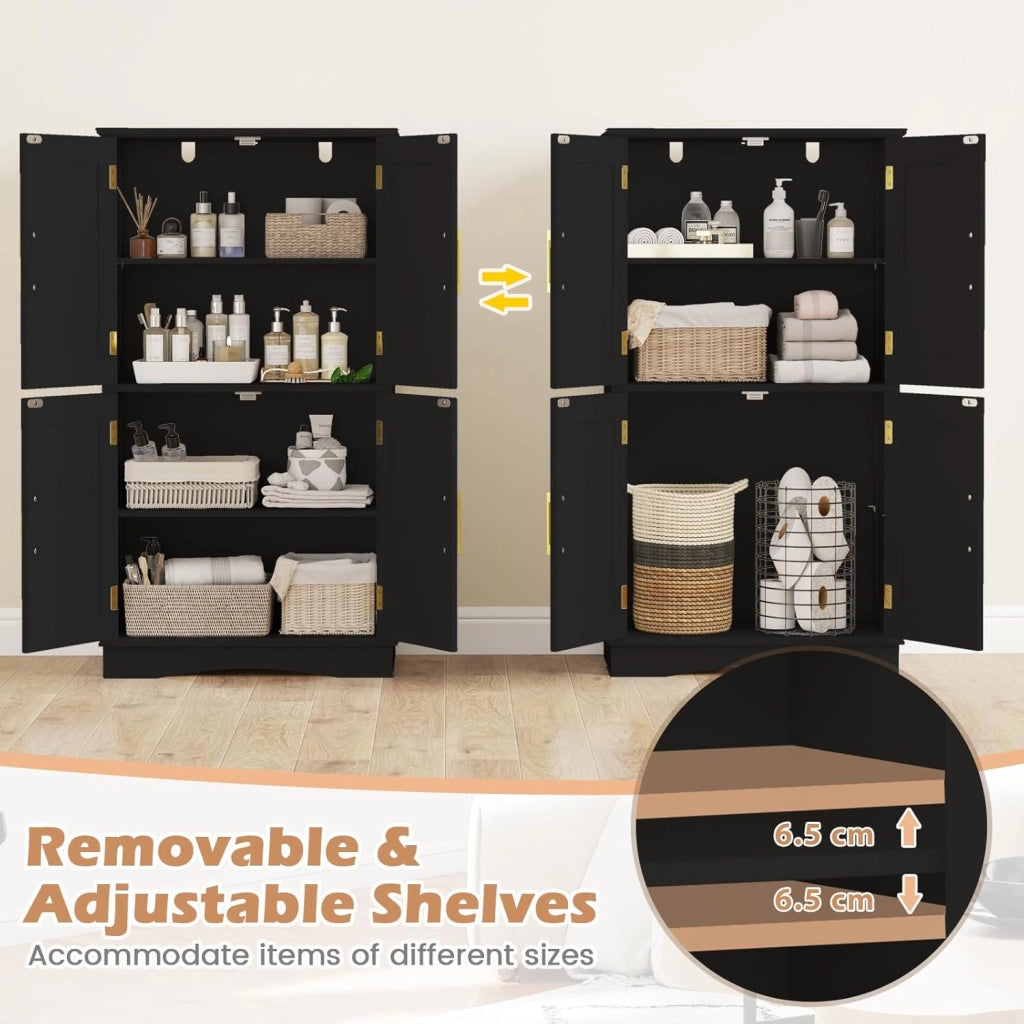 Mobile da bagno, mobile da bagno, 4 ante e 2 ripiani rimovibili, regolabili in 3 posizioni, 2 kit anti-ribaltamento, per cucina, sala da pranzo, soggiorno (nero)