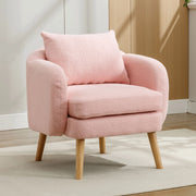 Poltrona in tessuto teddy con cuscino lombare e seduta spessa 14 cm in legno massello rosa per relax quotidiano