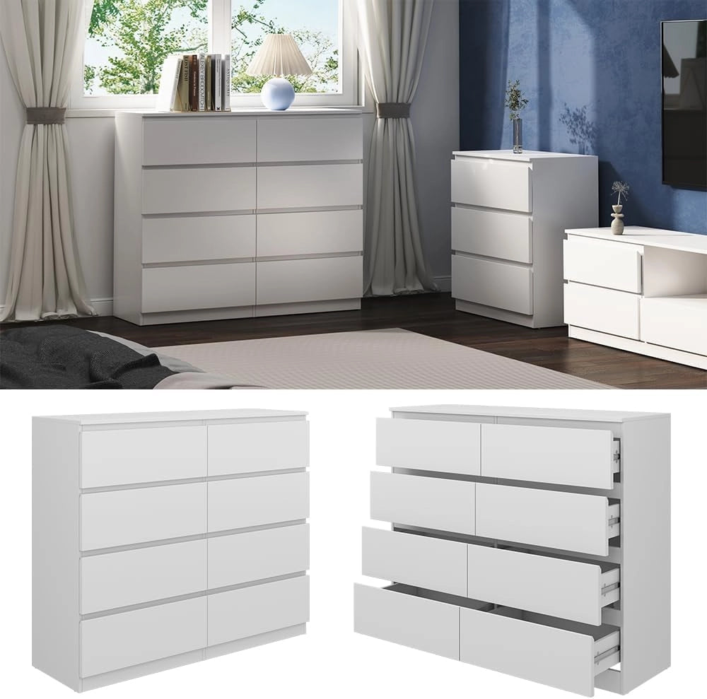 Cassettiera Calisto, Bianco, 39 x 101.5 cm, per riporre abiti e oggetti di uso quotidiano