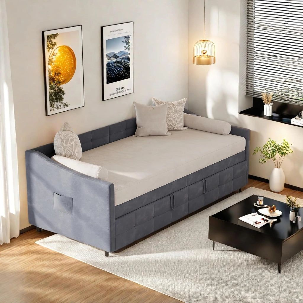 Divano letto matrimoniale 90x200cm;Estensibile in orizzontale;Non sollevabile;Velluto;Grigio