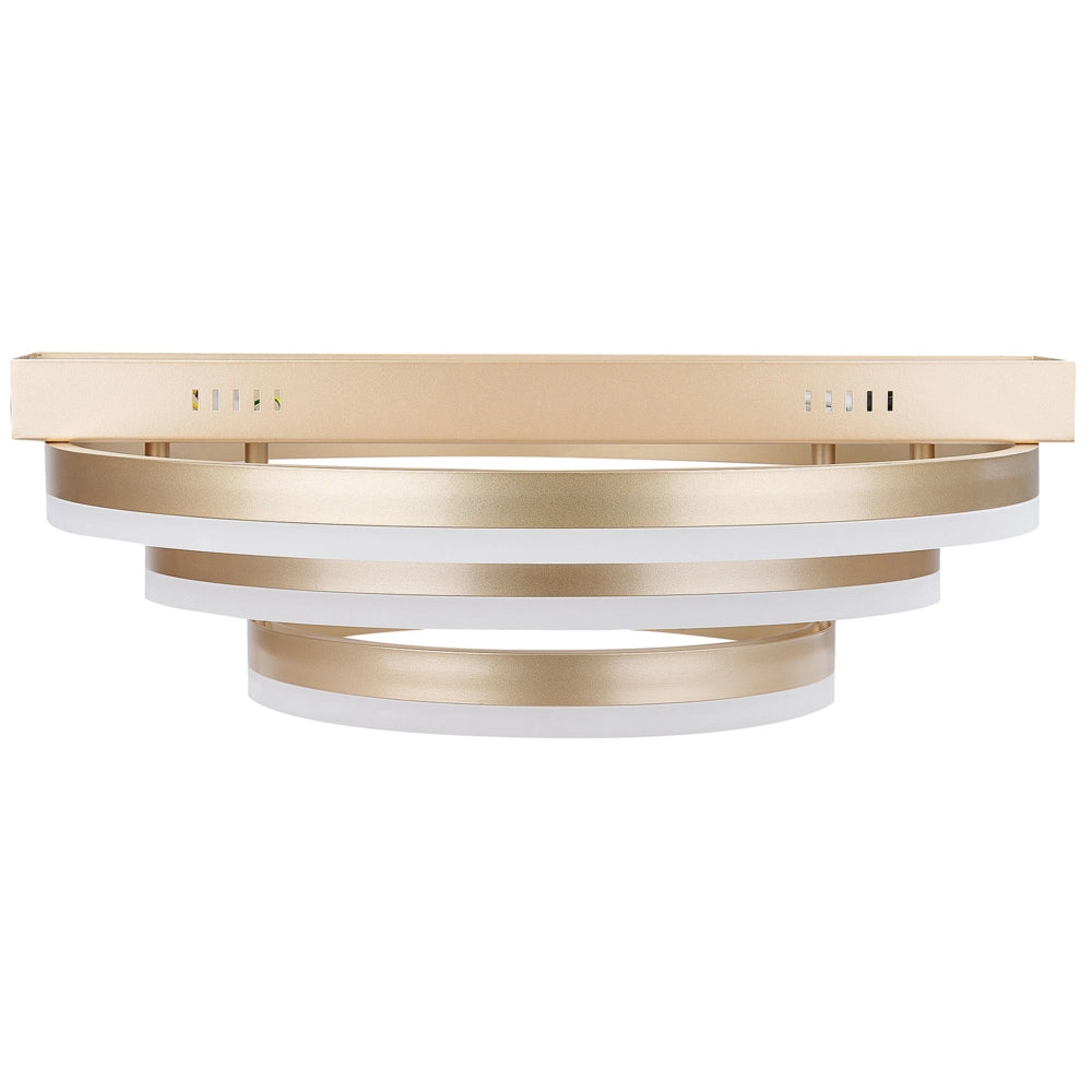 Plafoniera in alluminio color oro con luci LED integrate forma rotonda stile glam contemporaneo