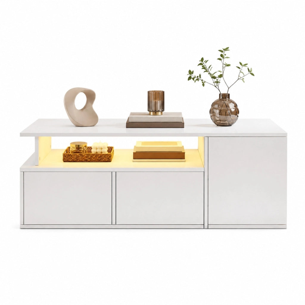 Tavolino da caff猫 con LED e 2 cassetti 100 x 50 x 35 cm bianco