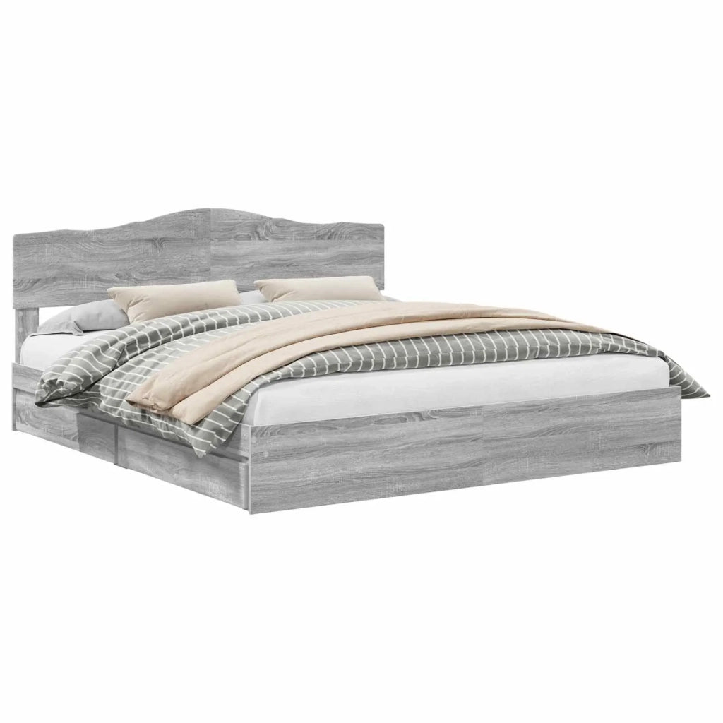 Letto con Contenitore con testiera Grigio Sonoma 200 x 200 cm 3413066