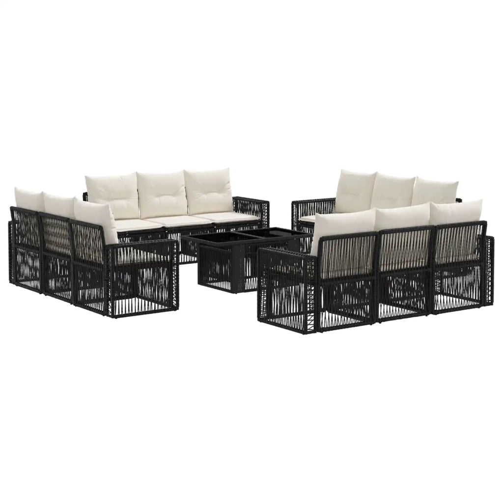 Set Divano da Giardino 13 pz Nero e Bianco Crema polyrattan 3436765