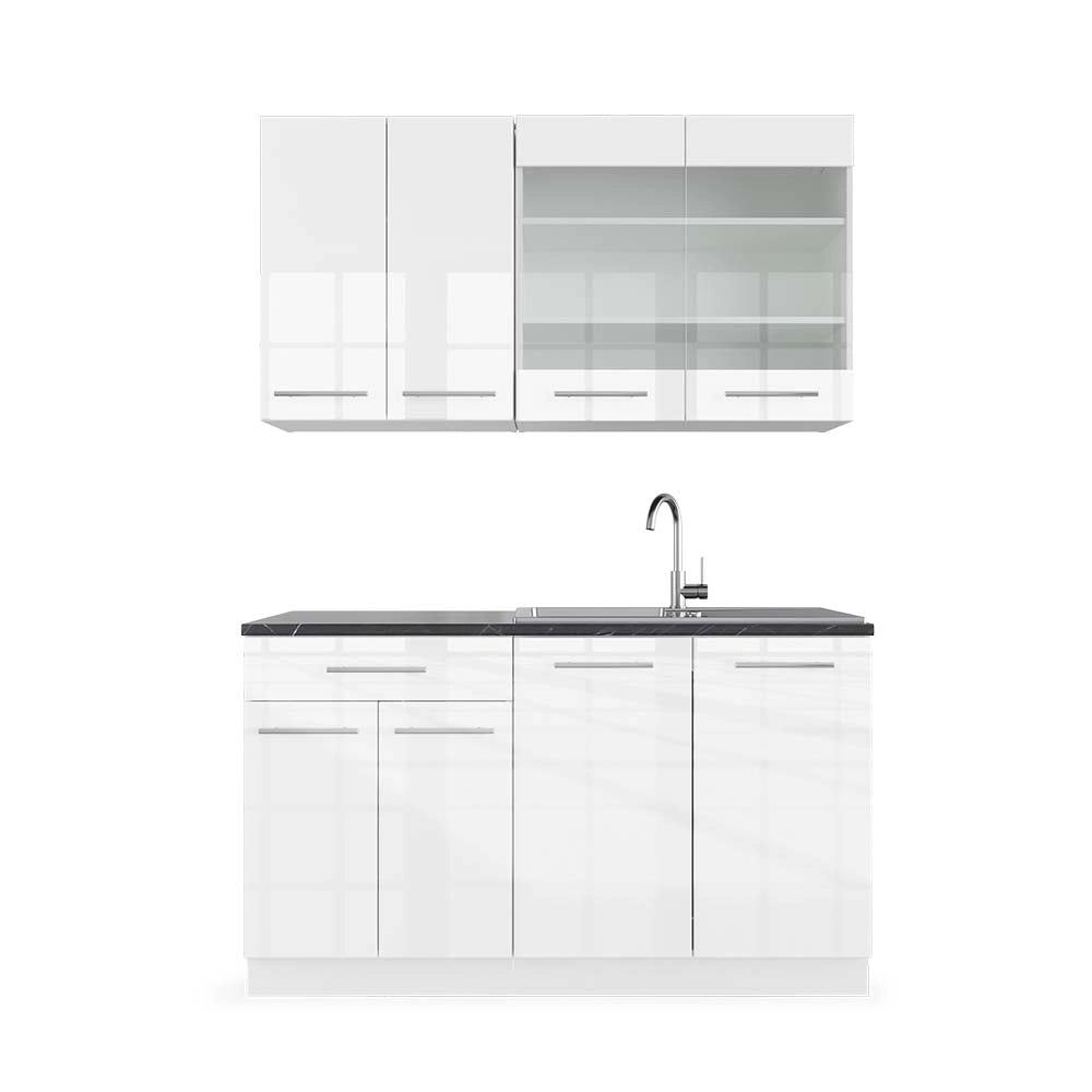 Cucina completa Fame-Line Bianco lucido/Bianco 140 cm, PL Antracite Vicco