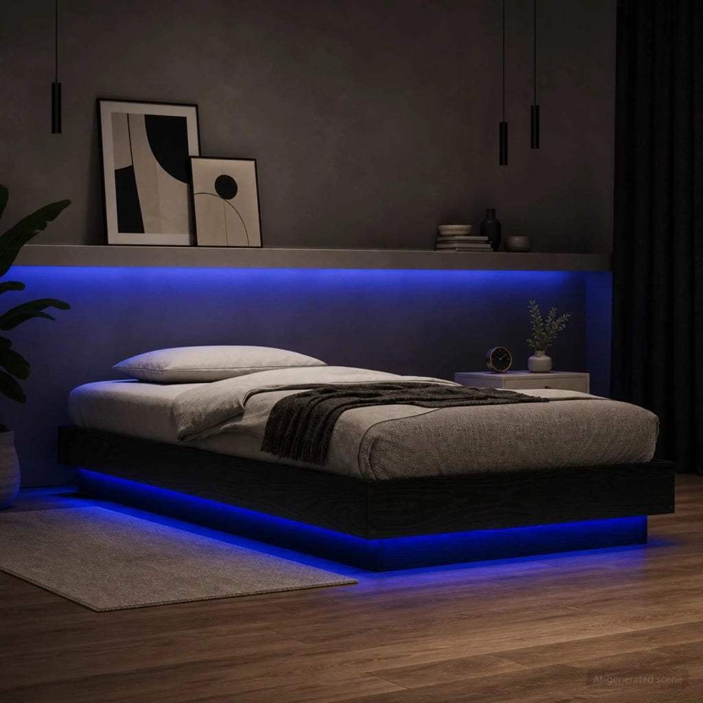 Letto con LED Rovere Nero 80 x 200 cm Legno ingegnerizzato 3429587